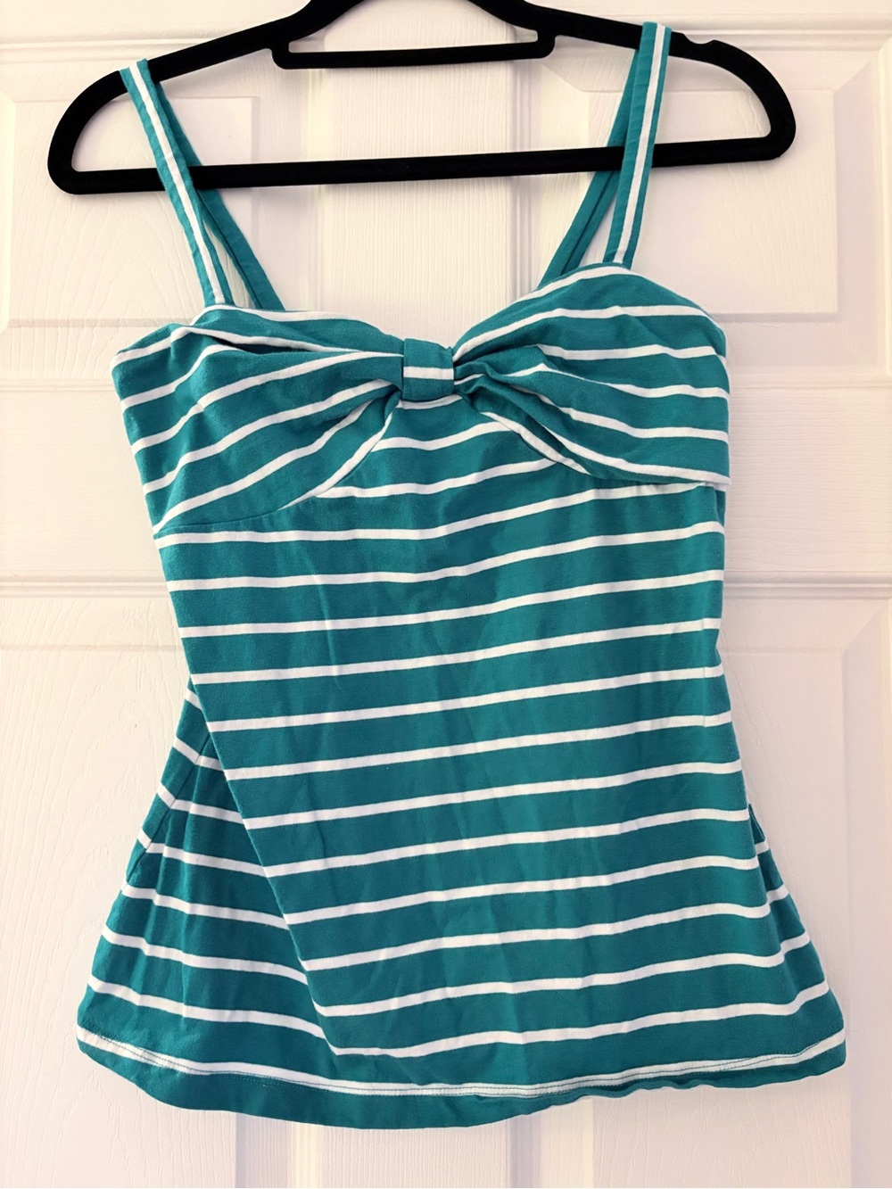Striped Teal Bow-Front Tank Top - Women's